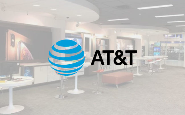 AT&T Wireless logo at Palouse Place overlaid on image of store interior