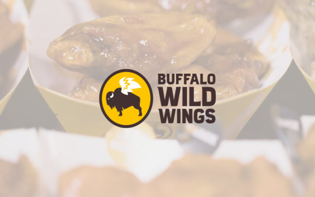 Buffalo Wild Wings logo at Palouse Place overlaid on image of buffalo wings in serving dish boats