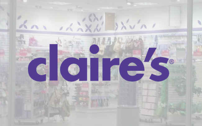 Claire's Accessories logo at Palouse Place overlaid on store interior view from entrance