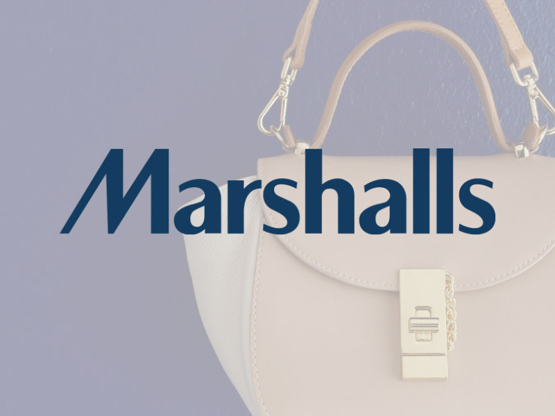 Marshalls logo at Palouse Place overlaid on image of a beige purse