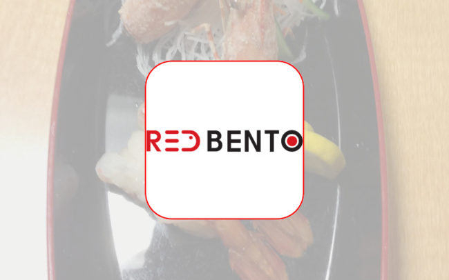 Red Bento logo at Palouse Place overlaid on image of ama ebi